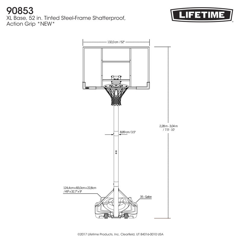 Lifetime Height Adjustable Portable Basketball Hoop (52" Polycarbonate